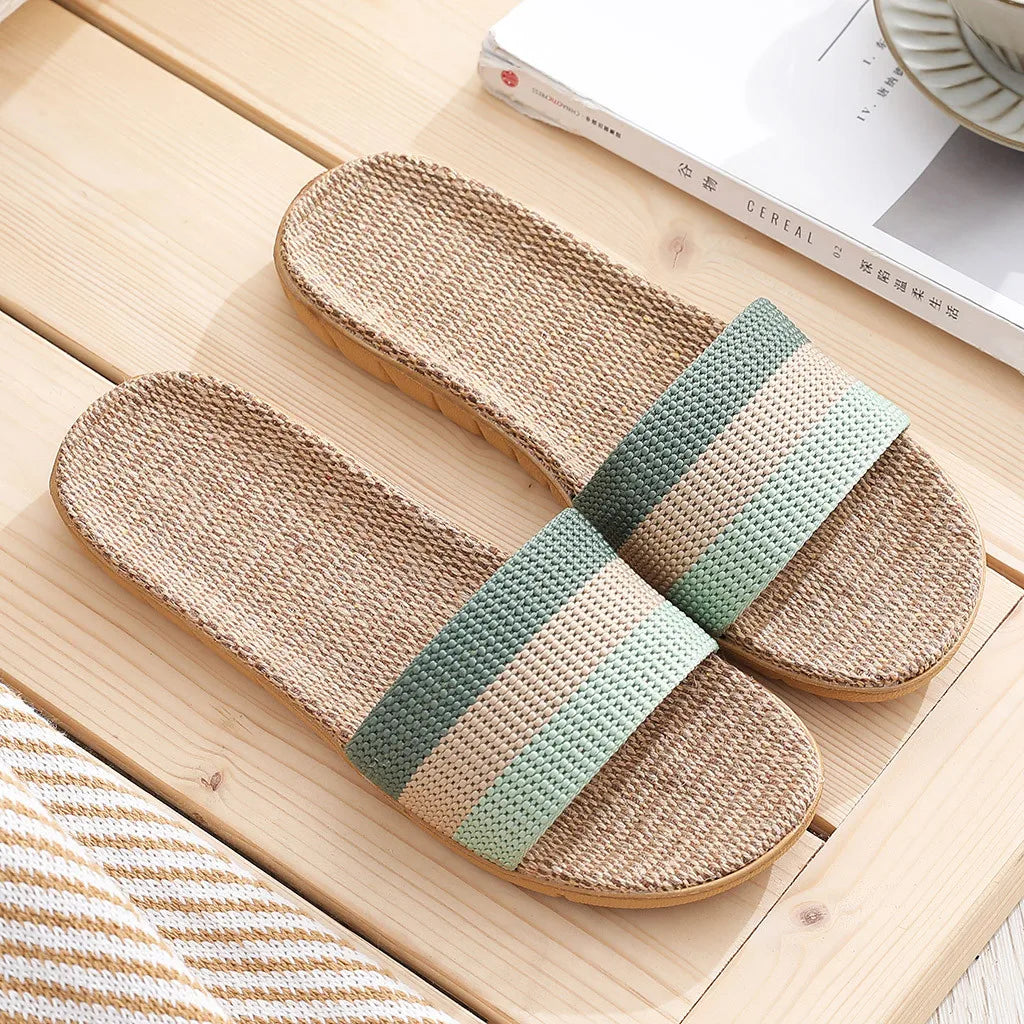 36-45 Plus Size Women's Slippers Flat Flax Sandals Linen Lightweight Casual Summer Slippers Women For Home Beach Slides