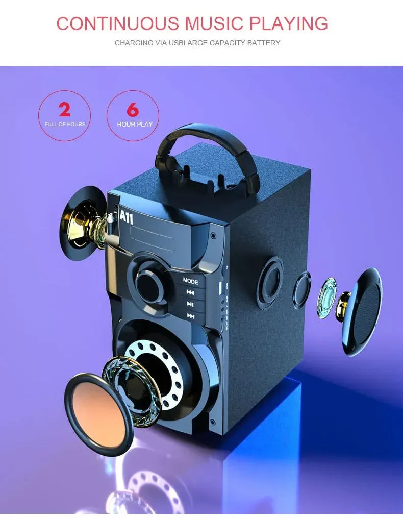 Portable Subwoofer Wireless Bluetooth Speaker Outdoor Hi-Fi Surround Bass Remote Control FM Radio Support Microphone Karaoke
