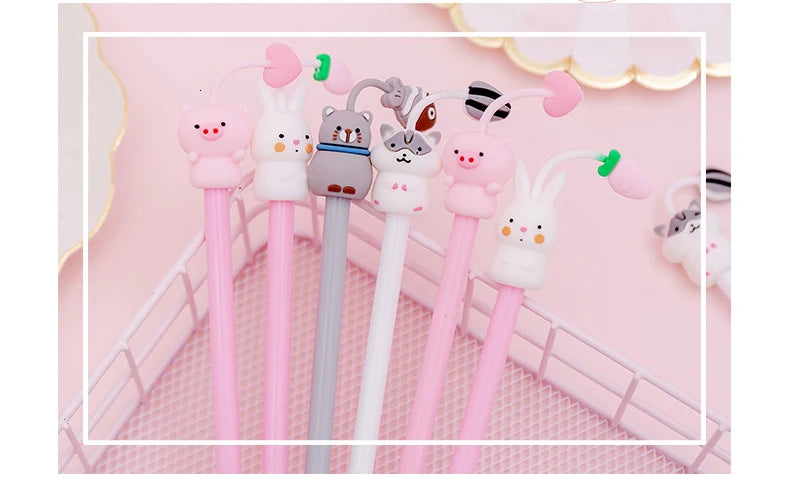 1 Piece Cute Kawaii Gel Pen Pig Rabbit Kitty Hamster Cartoon Animal School Office Supply Stationery Korean Handle Funny