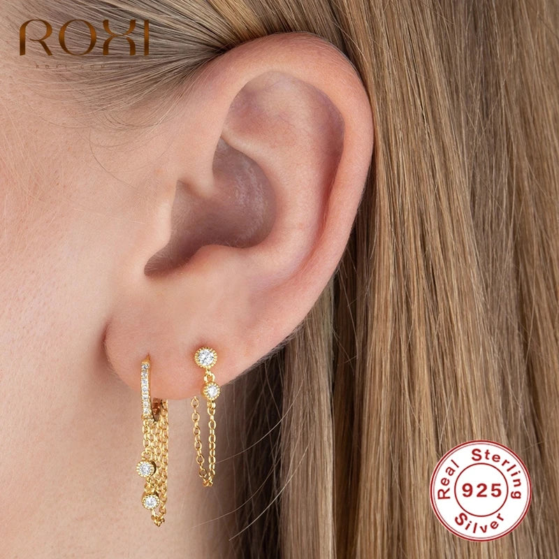 ROXI Lovely Drop Hanging Chain Hoop Earrings for Women Girls Crystals Birthday Wedding Jewelry Earrings 925 Sterling Silver 2023