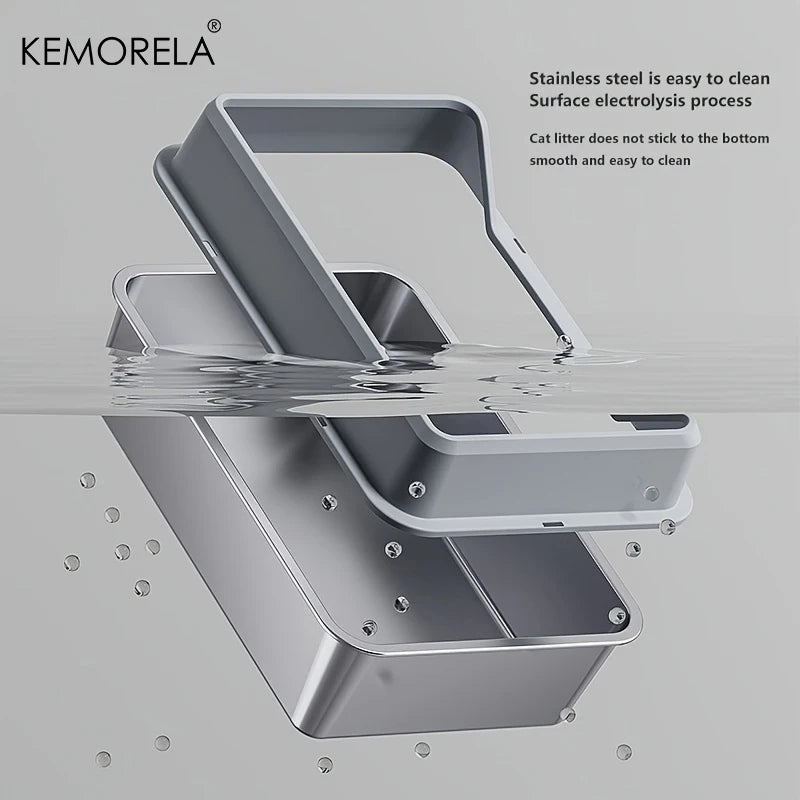 KEMORELA XL Extra Large Stainless Steel Litter Box Enclosure with Lid High Side Large Cat Litter Tray For Big Cat With Scoop