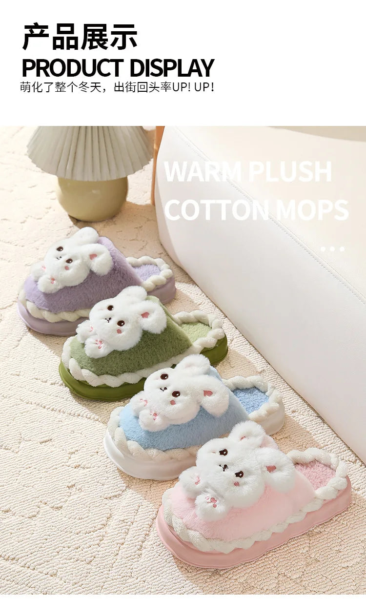 White Bunny Slippers For Home Kawaii Shoes Women Rabbit Fluffy Slippers Winter Indoor Sandals Woman Platform Bootie Slipper New