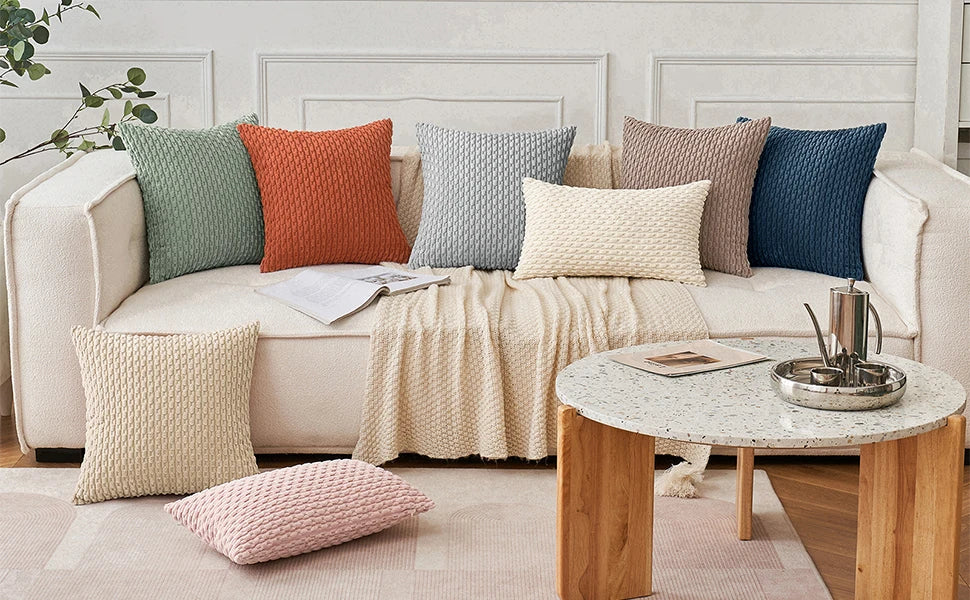 Blue Throw Pillow Covers 18x18 Inch Decor Couch Cushion Cover Farmhouse Soft Corduroy Boho Home Decors for Bed Sofa Living Room