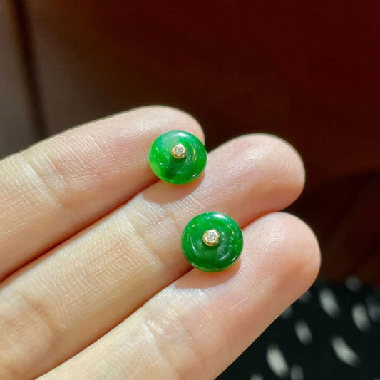 New In Natural Hotan Jade Green Round stud earings vintage Silver Inlaid earrings for women Classical Simple Party  jewelry