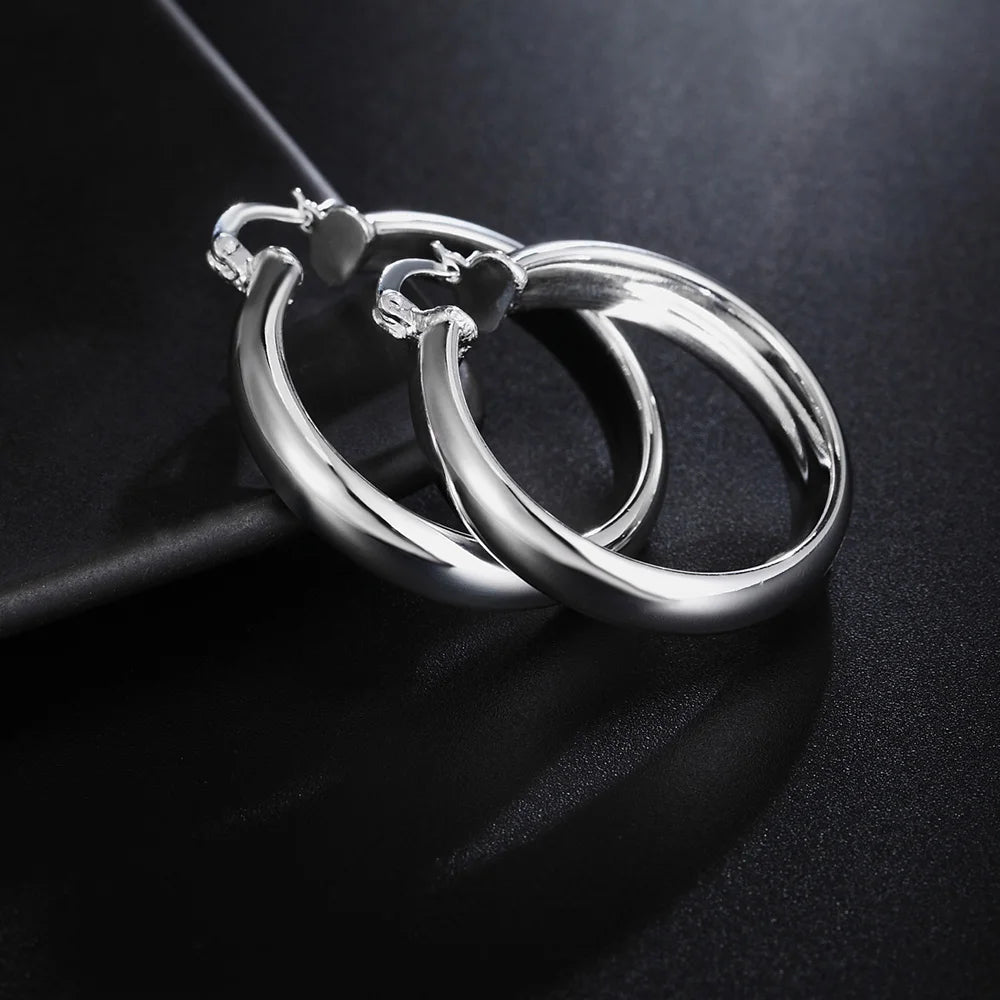 925 Sterling Silver 3.5CM smooth Big circle Earrings for Women Luxury Fashion Party Wedding Accessories Jewelry Christmas Gifts