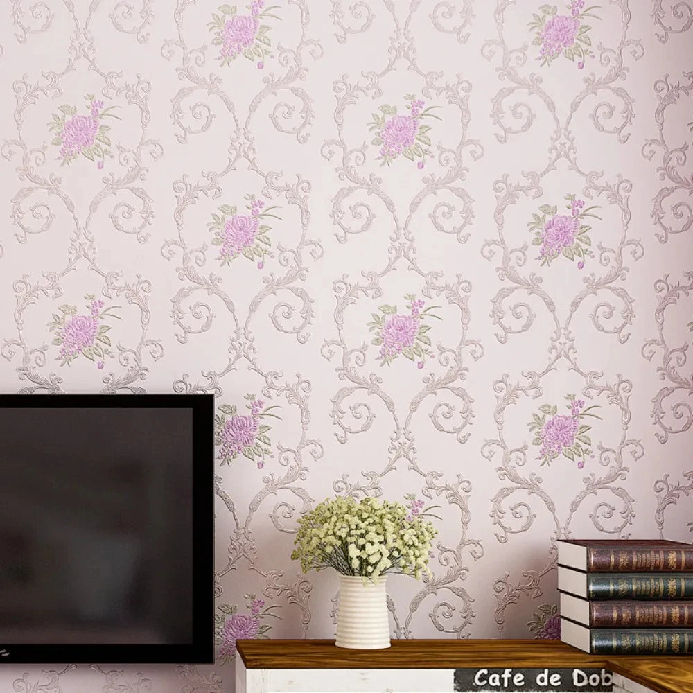 European Self-adhesive Non-woven Wallpaper 3d Garden Flower Warm Bedroom Living Room Wall paper Home Decor Luxury Wall Stickers
