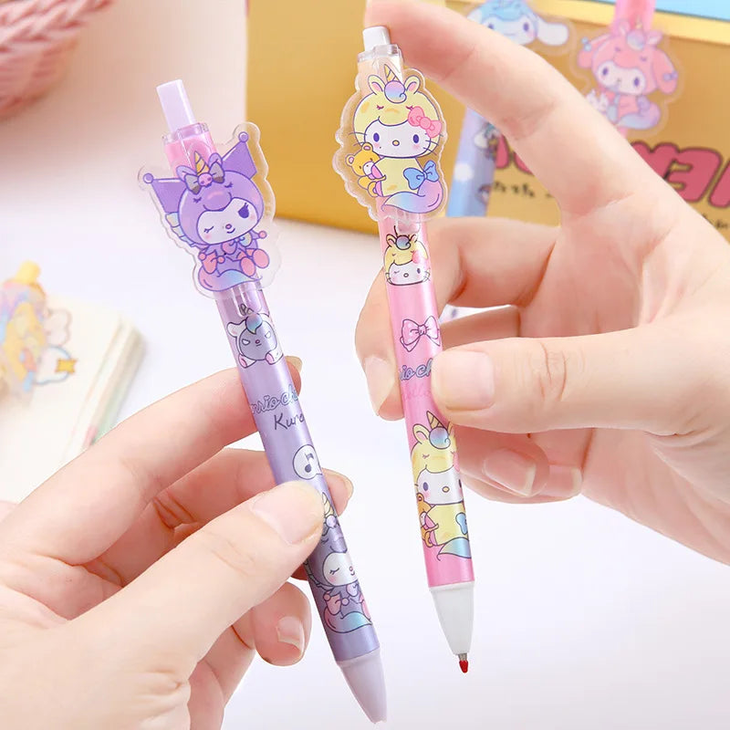 New Sanrio 24/48 gel pens cartoon melody Kuromi cute student writing press patch pen 0.5mm black writing smooth office supplies