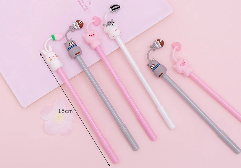 1 Piece Cute Kawaii Gel Pen Pig Rabbit Kitty Hamster Cartoon Animal School Office Supply Stationery Korean Handle Funny