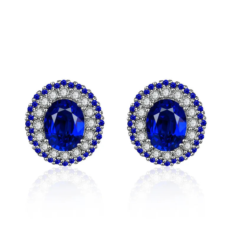 Princess Diana  Lab Sapphire Stud Earring 925 sterling silver Jewelry Engagement Wedding Earrings for Women Charm Promise Gift