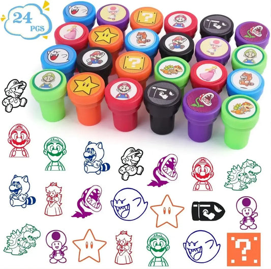 12/24pcs Super Mario Seal Anime Cartoon Game Toad Daisy Luigi Mario Bros. Accessories Fun Stamps DIY Painting Album Decoration