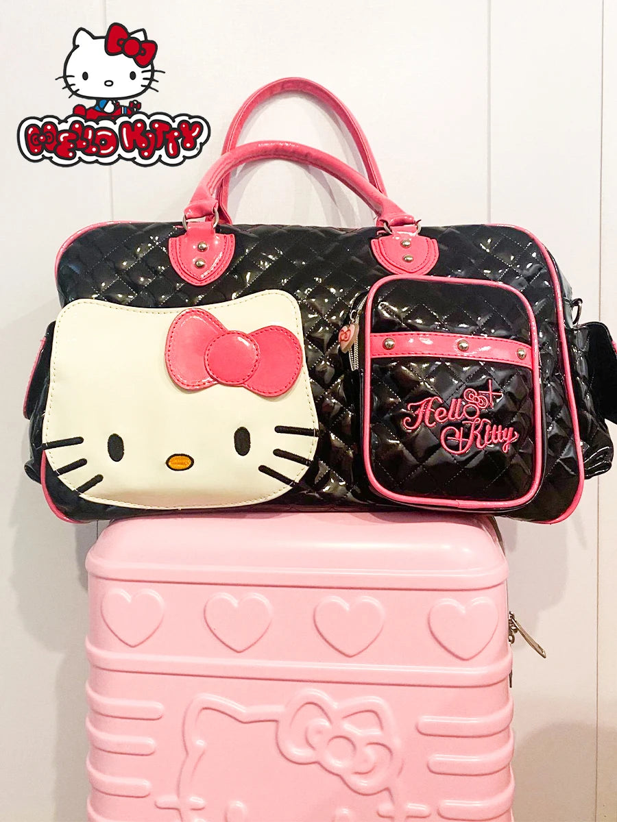 Hello Kitty Kawaii Sanrio Y2k High Capacity Handbag Messenger Bag Cartoon Pu Bright Surface Travel Bag Girls Fashion Travel Bag