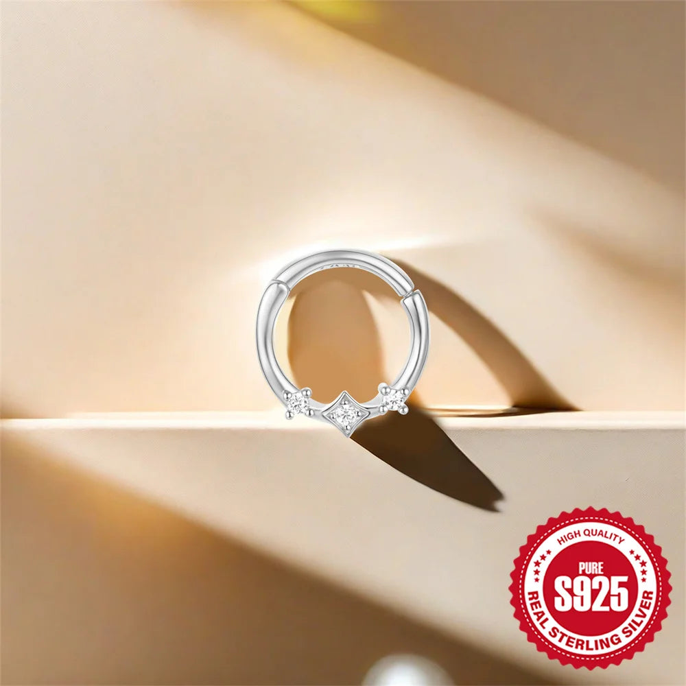 CANNER 1PC 925 Sterling Silver Triangle Zircon Cartilage Piercing Hoop Earring For Women's 18k Gold Minimalism Fine Jewelry Gift