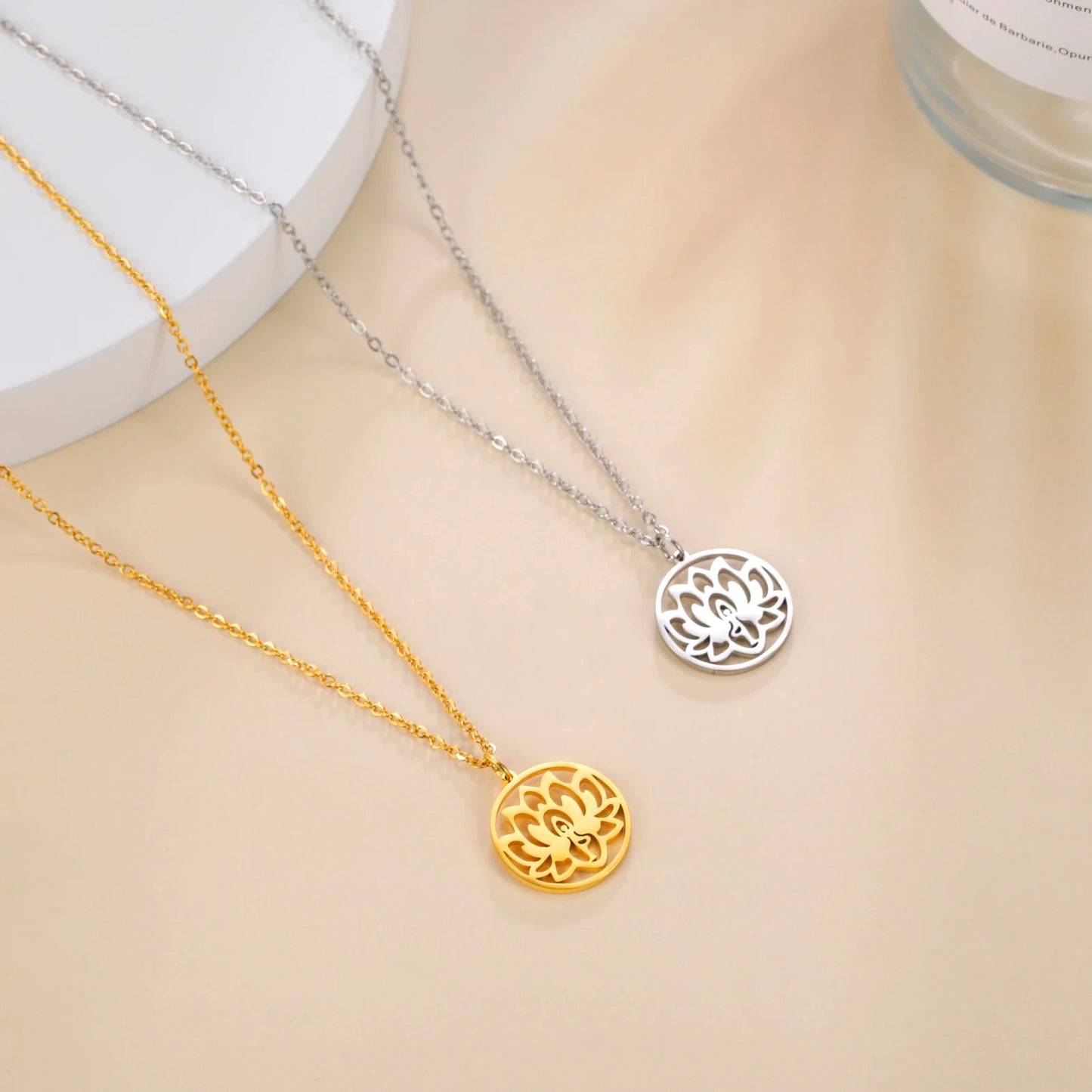 EUEAVAN 5pcs OM Buddhism Lotus Stainless Steel Charms for Jewelry Making Yoga Flower of Life Pendant DIY Necklace Bracelet Gifts