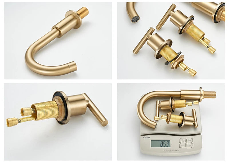 Brushed Gold Basin Faucets Total Brass Black Bathroom Faucet Black Sink Faucets 3 Hole Hot And Cold Waterfall Faucet Water Tap