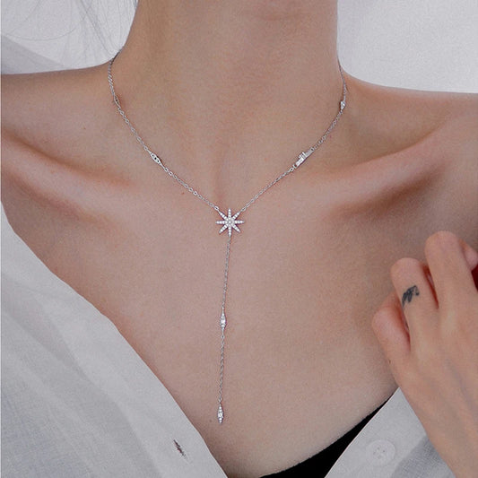 Hot 925 Sterling Silver Long Choker Glitter Diamond Round Necklace Ladies Clavicle Chain Exquisite Wedding Party Fine Jewelry