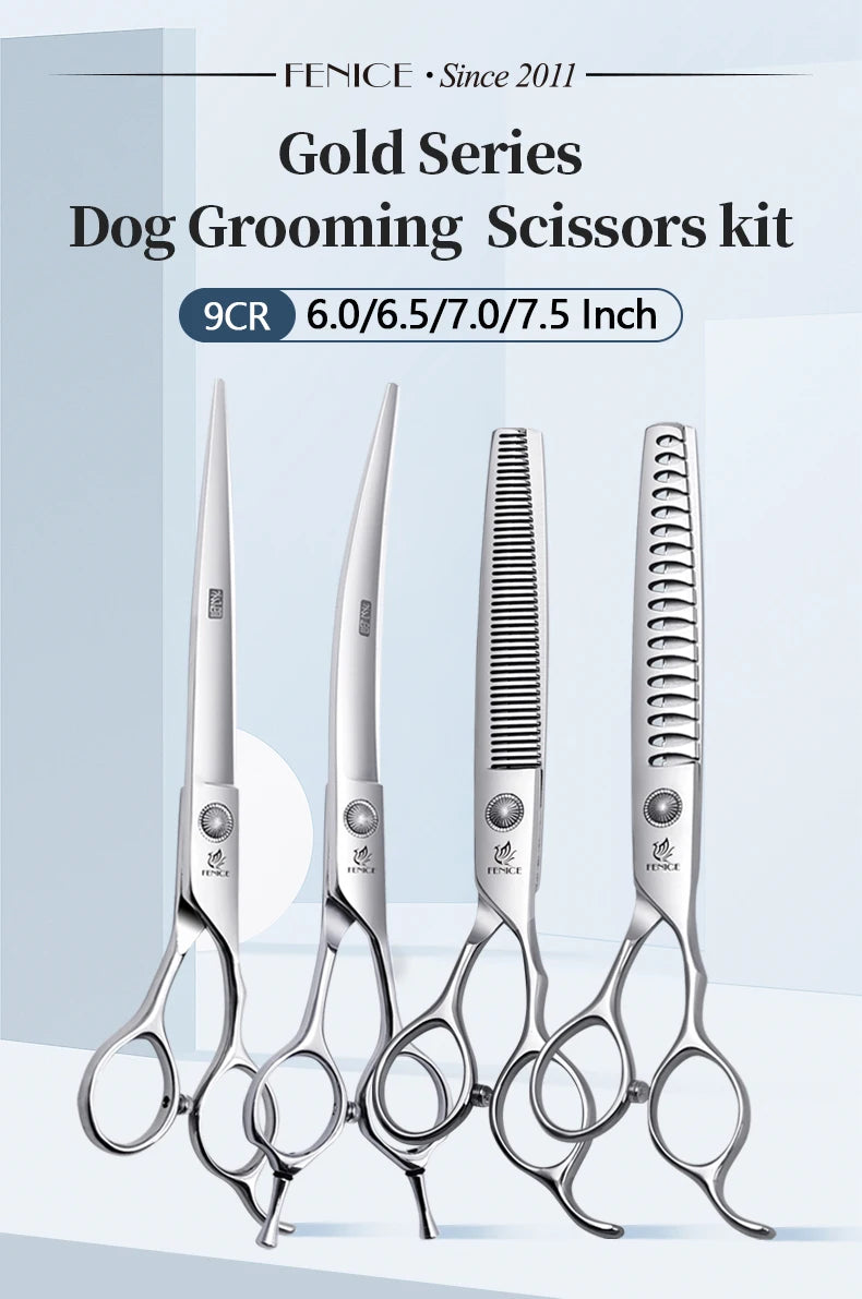 Fenice  Professional Home Pets Grooming Set 6//6.5/7/7.5 Inch Bearing Screw Straight Curved Thinning Chunker Shears for Dogs/Cat