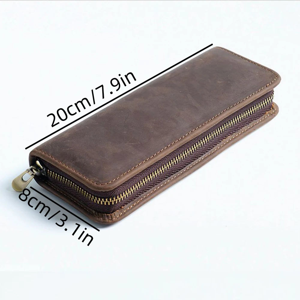 Genuine Leather Multi-functional Pencilcase with Pen Holder Organizer Zipper Pen Case Stationery