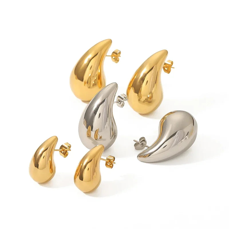 925 Sterling Silver 18K Gold Trendy Chunky Waterdrop Dupes Drop Earrings for Women Personality Glossy Teardrop Earring Jewelry