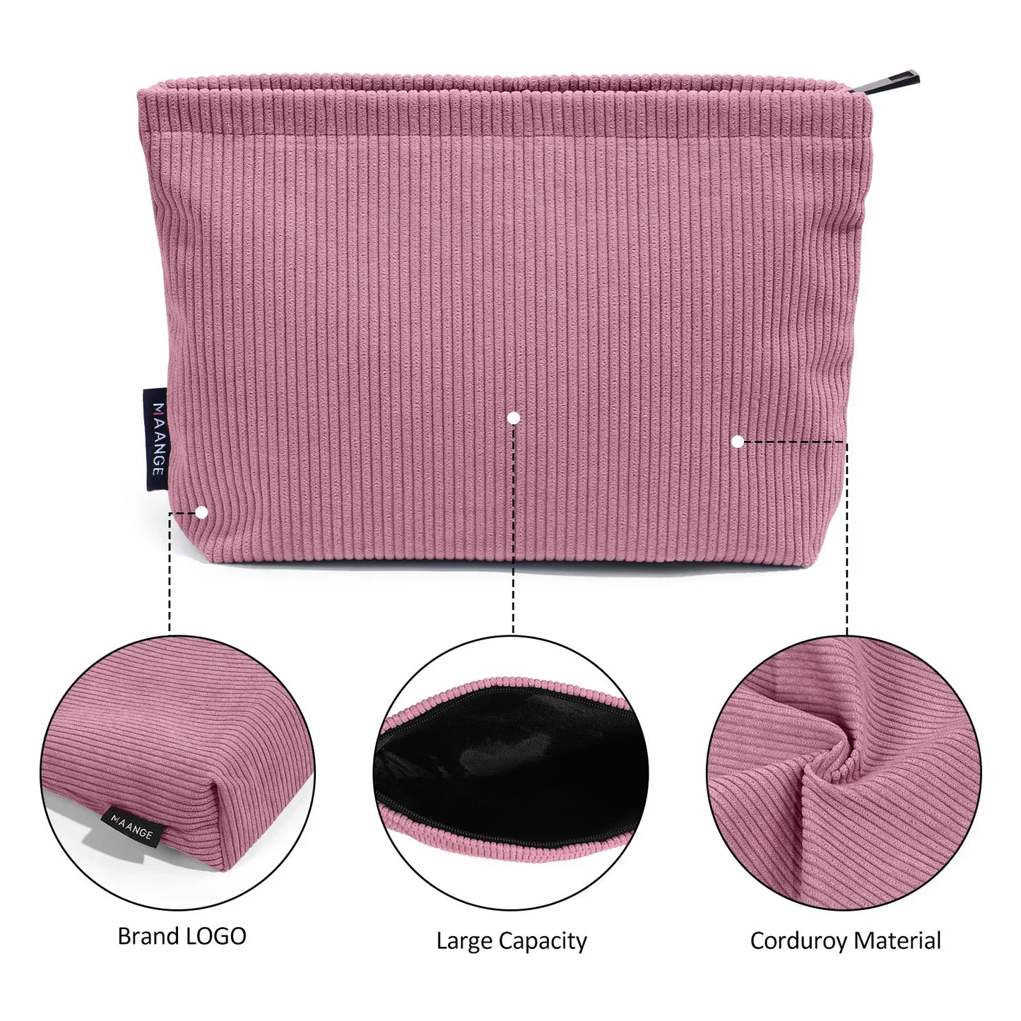 Corduroy Travel Cosmetic Bag Portable Makeup Storage Bag Purses Women Large Capacity Zipper Make Up Organizer Storage Clutch