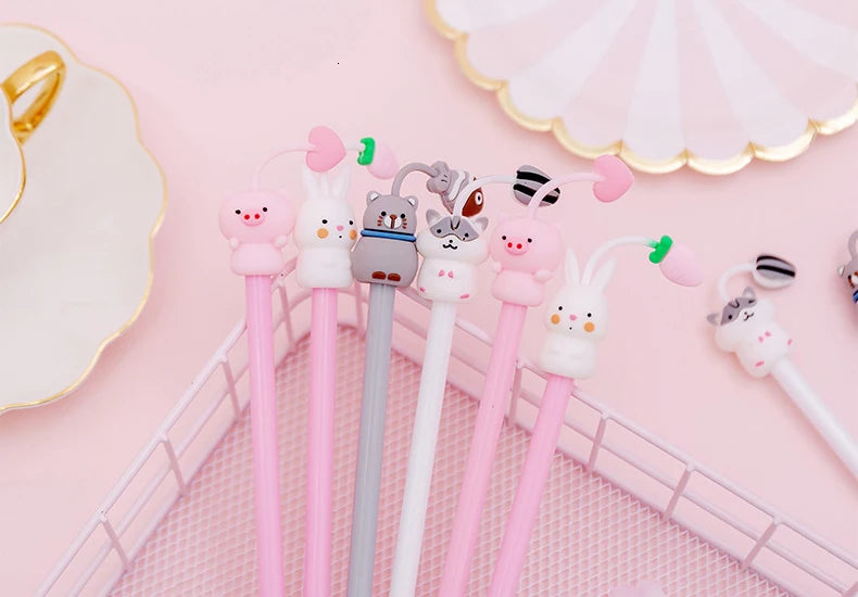 1 Piece Cute Kawaii Gel Pen Pig Rabbit Kitty Hamster Cartoon Animal School Office Supply Stationery Korean Handle Funny