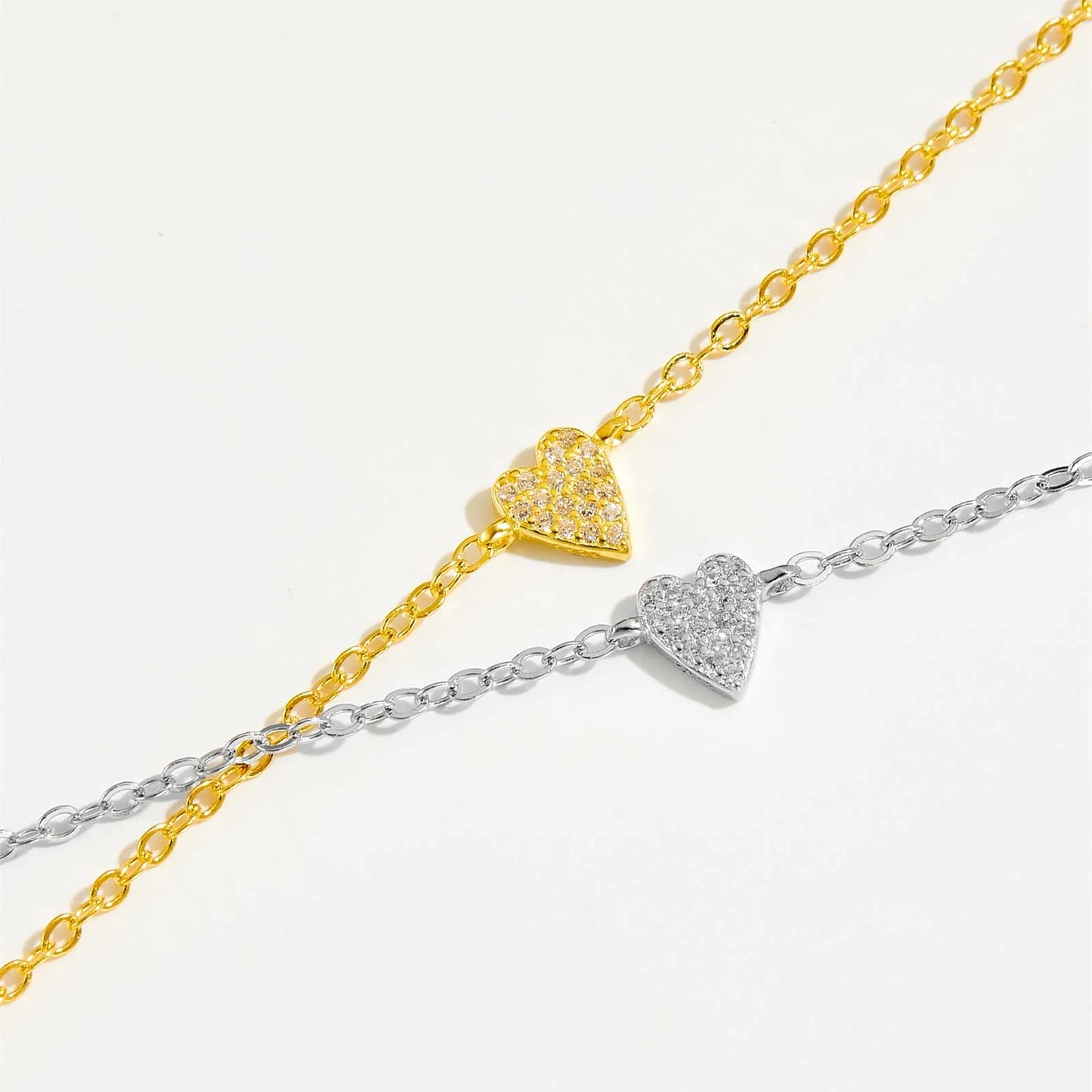 ANDYWEN 100% 925 Sterling Silver 5mm Heart Zircon Pave CZ Charm Bracelet Chain Luxury Fine Jewelry 2024 Crystal Jewels