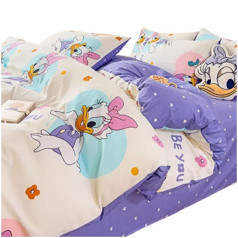 Mickey Mouse student cartoon bedding Donald Duck Mickey Minnie Daisy bed sheet quilt set three-piece comfortable home textile