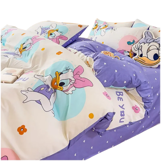 Mickey Mouse student cartoon bedding Donald Duck Mickey Minnie Daisy bed sheet quilt set three-piece comfortable home textile