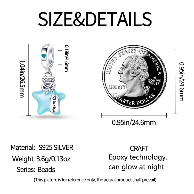 925 Sterling Silver Exquisite Luminous Firefly Bulb Star Chameleon Charms Pendants Fit Pandach 925 Original Bracelet DIY Jewelry