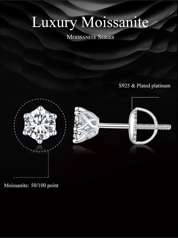 BAMOER Moissanite Stud Earrings, D Color Brilliant Round Cut Lab Created Diamond 925 Silver Earrings Gold Plated for Women