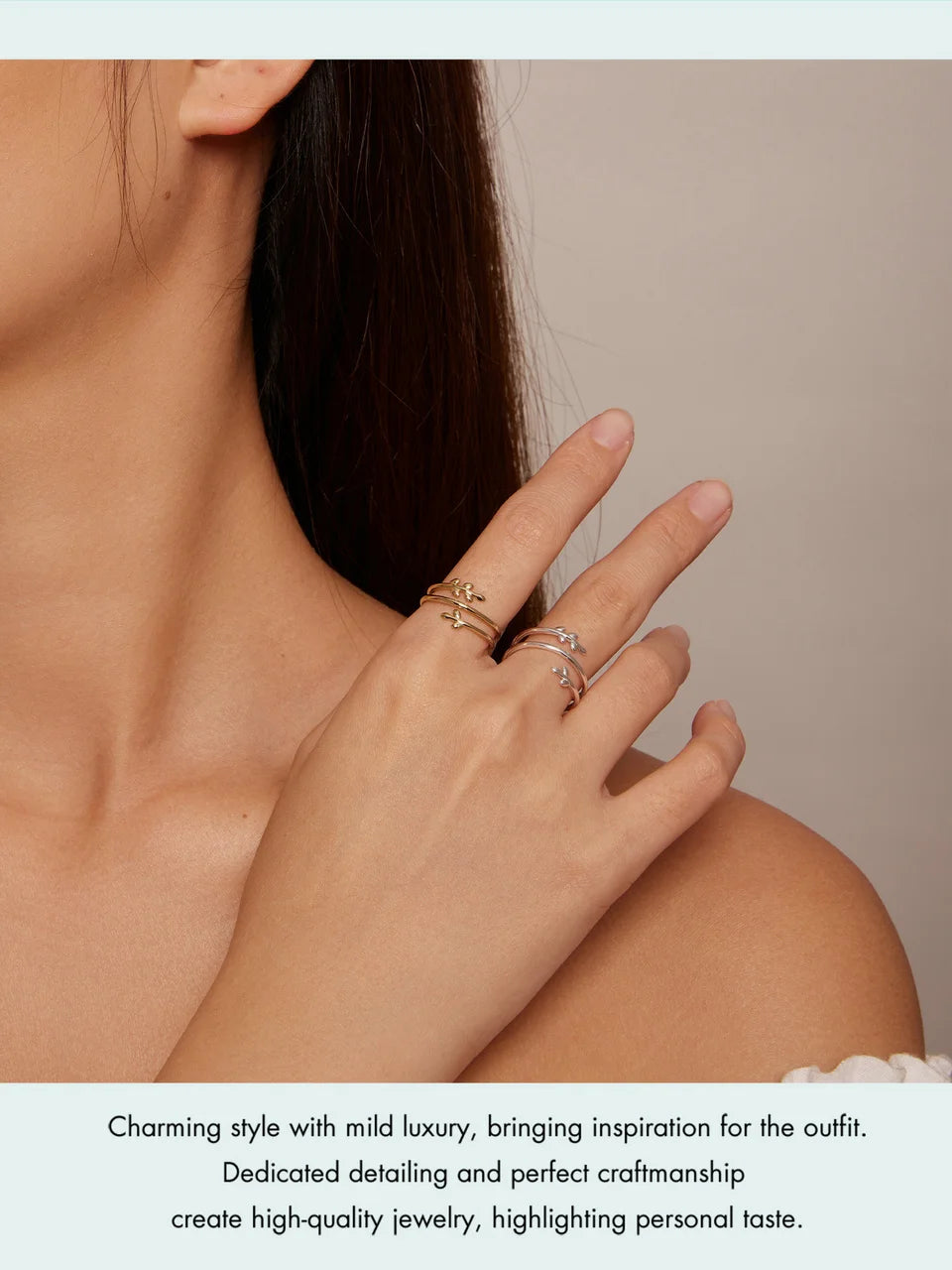 BAMOER Gold Plated Leaves Adjustable Ring,  S925 Silver Trendy Multilayer Leaf Open Ring for Women Fashion Jewelry Gift 2 Colors