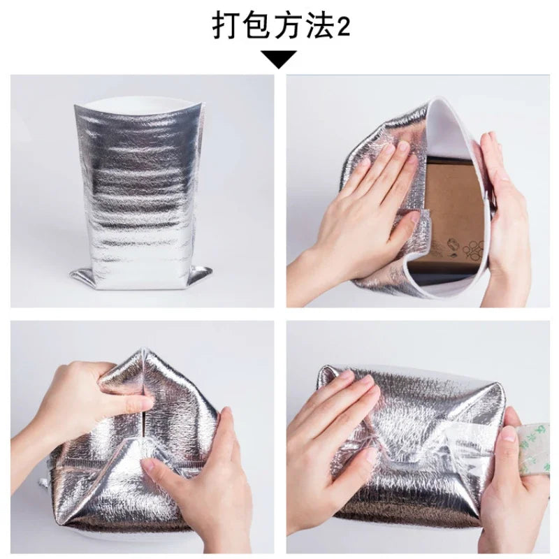 10 Pcs Aluminum Foil Insulated Food Storage Ice Bag Picnic Bags Thermal Cooler Reusable Lunch Snack Bento Picnic Hot &Cold Pouch