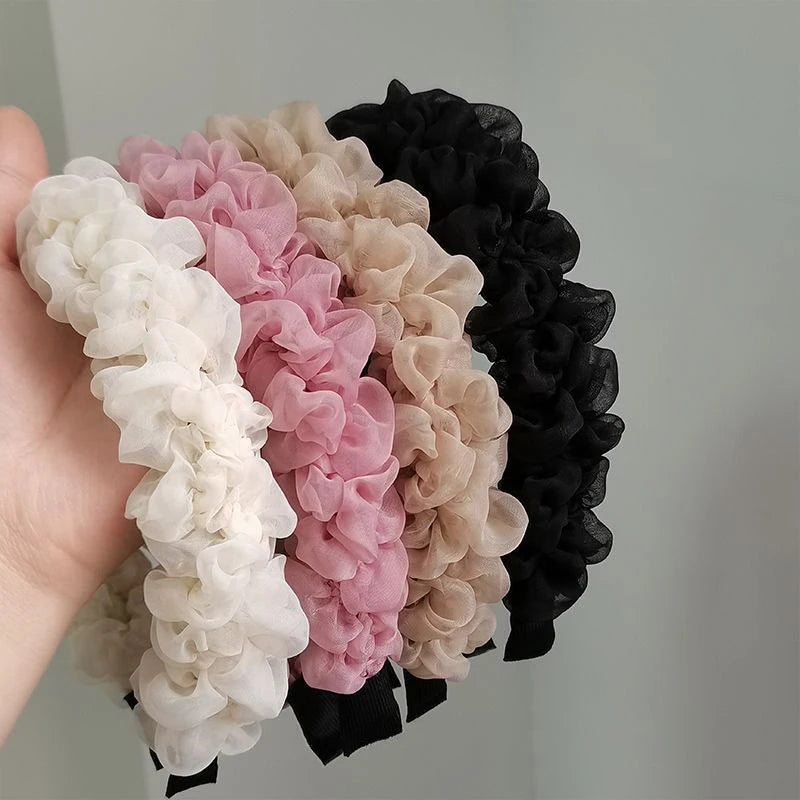 Mesh Yarn Pleated Headband Headpiece Women Organza Headband Pure Color Pleated Face Wash Headwear Versatile Hair Accessories