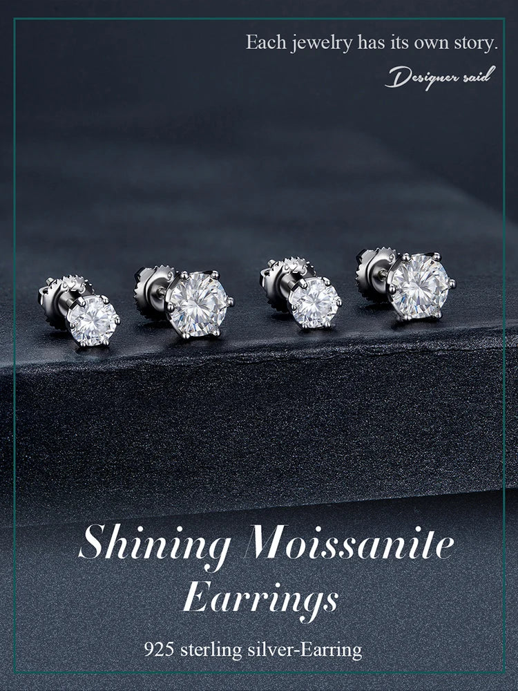 BAMOER Moissanite Stud Earrings, D Color Brilliant Round Cut Lab Created Diamond 925 Silver Earrings Gold Plated for Women