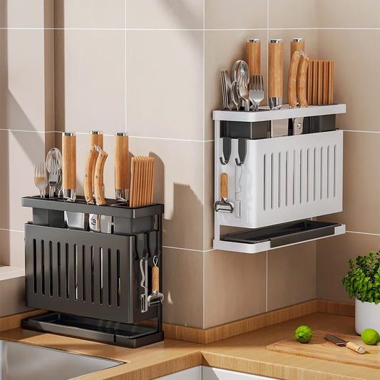 Kitchen wall mounted storage knife rack Spice rack Multi-functional storage rack Non-porous chopsticks spoon storage rack