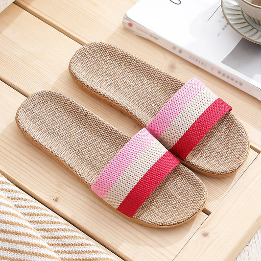 36-45 Plus Size Women's Slippers Flat Flax Sandals Linen Lightweight Casual Summer Slippers Women For Home Beach Slides