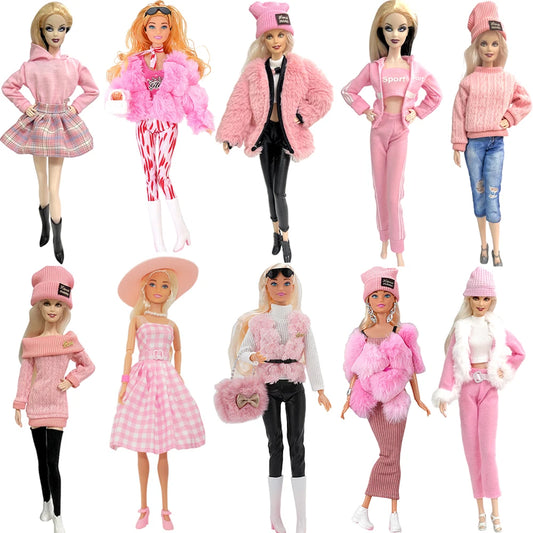Mix Style Pink Clothing Set For Barbie Clothes Doll Accessories Fashion Coat Pants For 30 CM And 11.8 Inch Dolls Dress  JJ