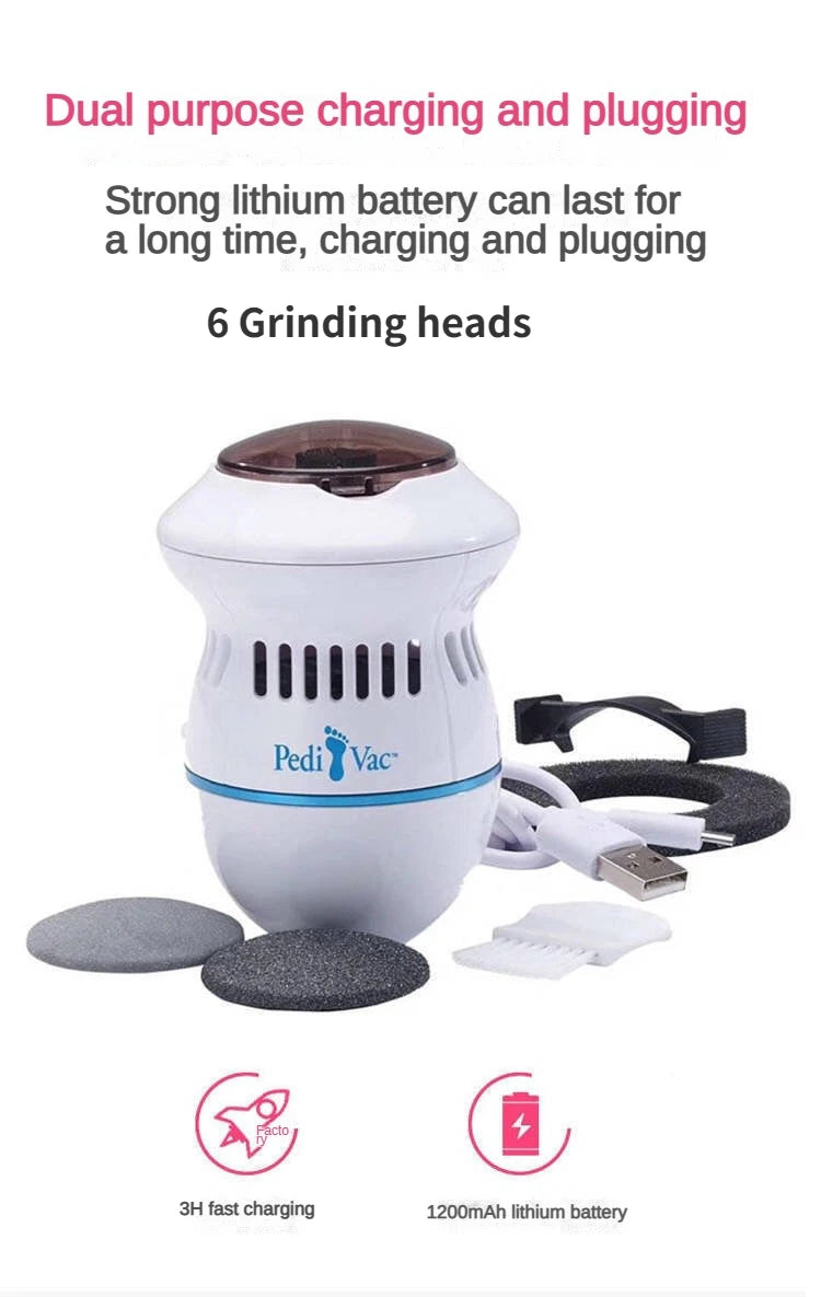 Electric Foot Grinder with Automatic Vacuum USB Rechargeable Two-speed Adjustment and 6 Grinding Heads Callus Dead Skin Removal