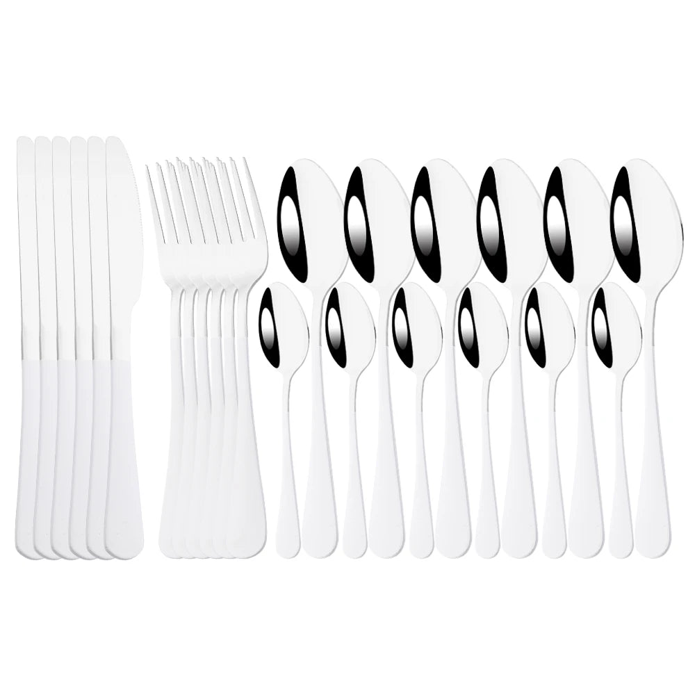 Red Silver Mirror Cutlery Set 24Pcs Dinnerware Set Flatware Cutlery Fork Knife Spoon Stainless Steel Silverware Tableware Set