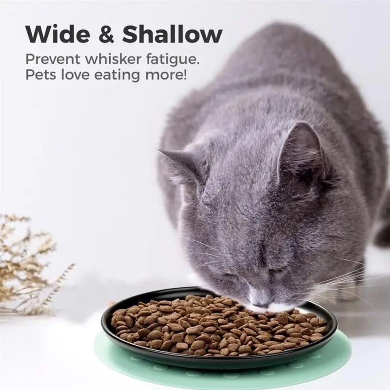 3 Packs Ceramic Cat Bowls Whisker Stress Free Cat Feeding Plates With Mats Wide Shallow Cat Food Dish To Relieve Whisker Fatigue