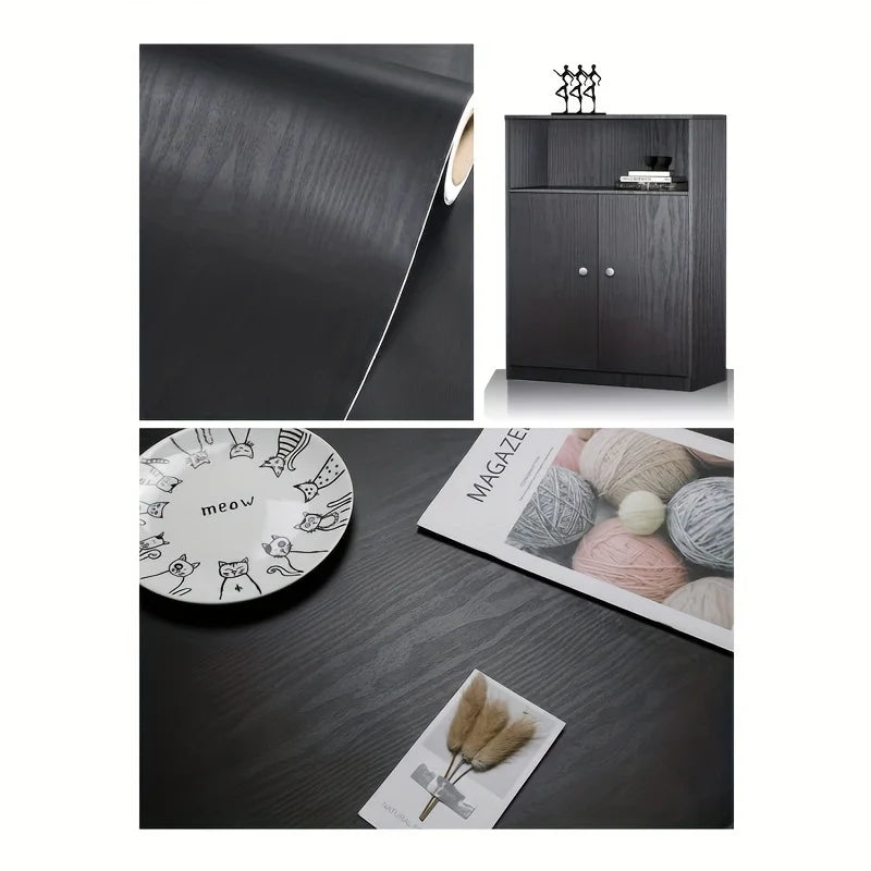 Black Wood Self-adhesive And Removable Wallpaper Vinyl For Countertop Furniture Kitchen Walls Realistic Wood Feel Home Decor