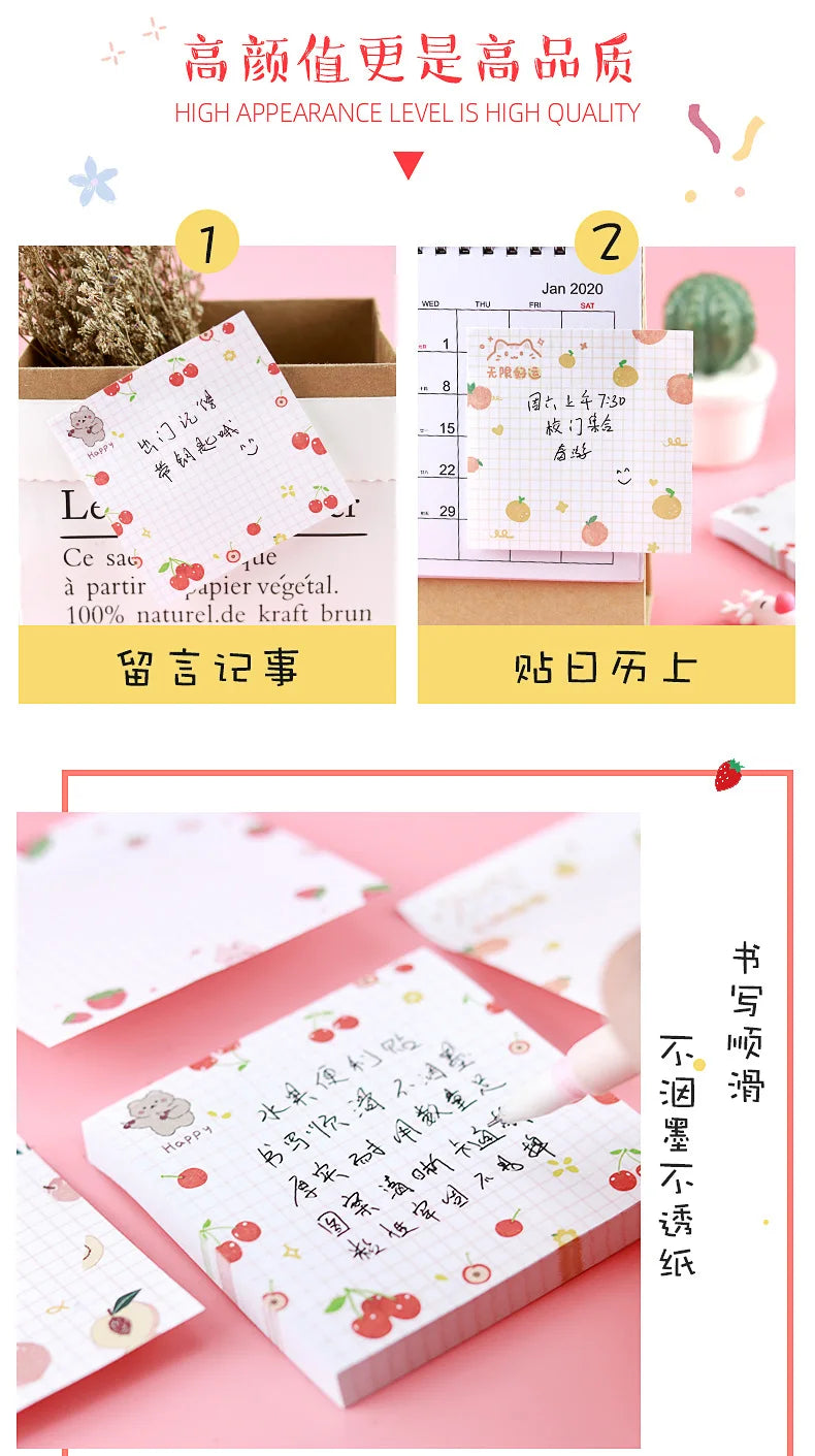 80 pages/pack Kawaii Animals And Fruits Sticky Notes Memo Pad To Do List Cute Journaling Supplies Planner Sticker Deco