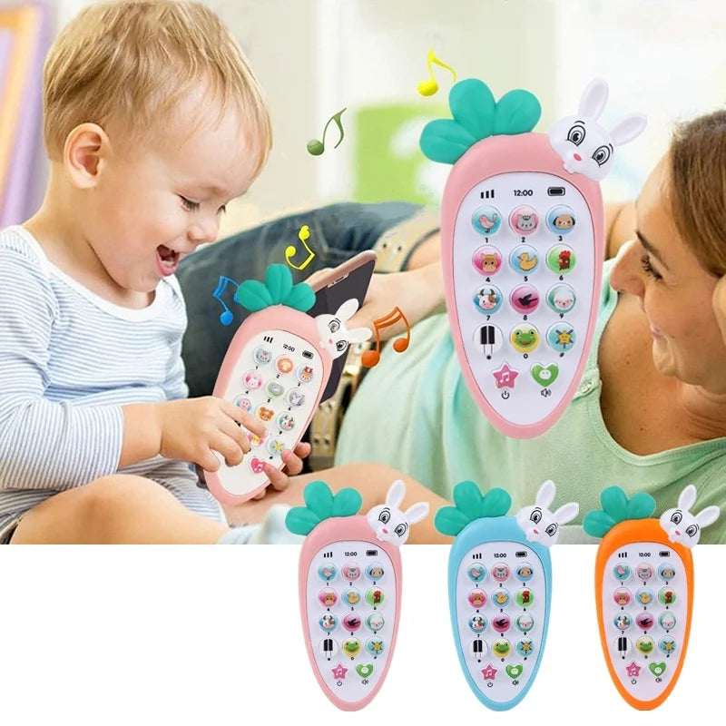 Creative Cartoon Rabbit Carrot Simulation Music Phone Toys Silicone Can Chew Mobile Phones Baby Education Learning Props Gifts