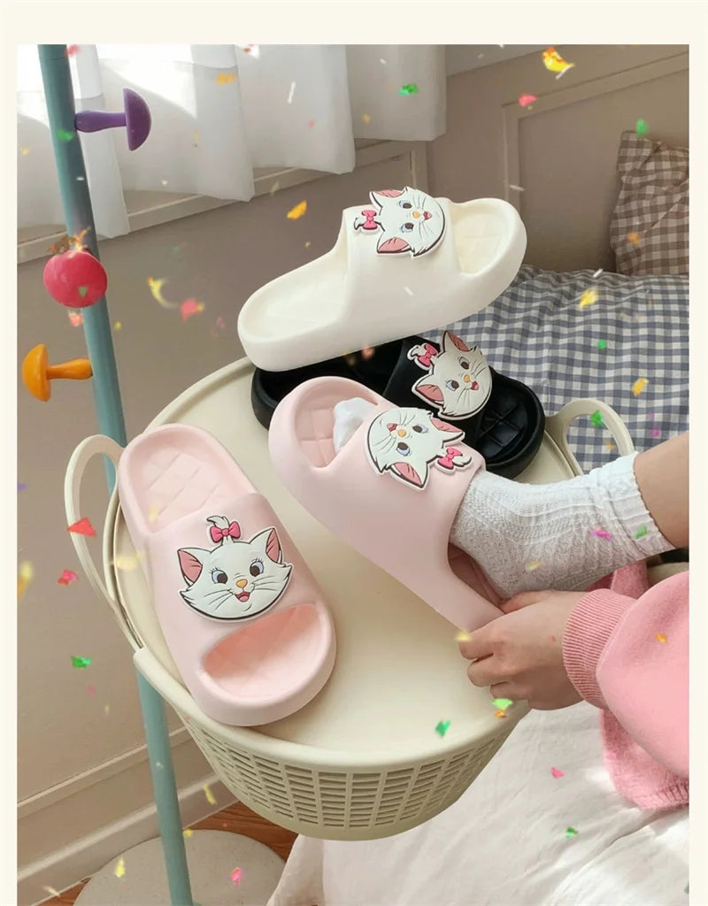 Kawaii Disney Marie Cat Slippers for Women Summer Soft-Soled Eva Slippers for Home Non-Slip Thick-Soled Sandals for Outdoor Wear