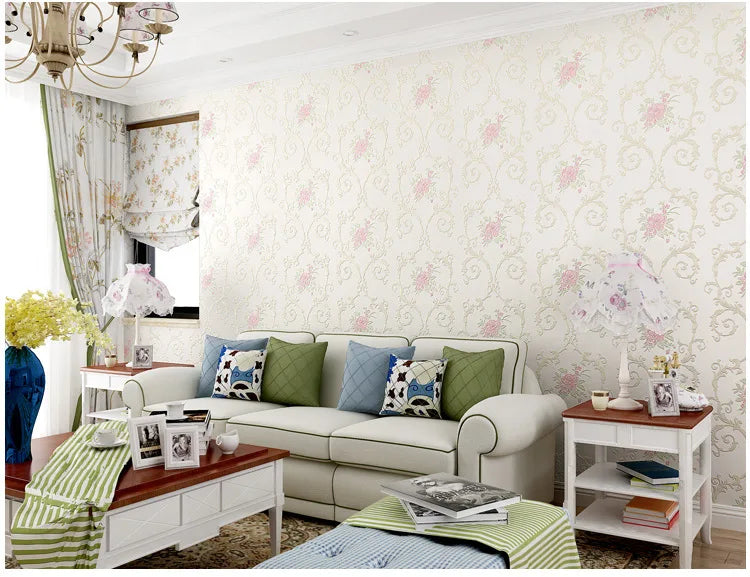 European Self-adhesive Non-woven Wallpaper 3d Garden Flower Warm Bedroom Living Room Wall paper Home Decor Luxury Wall Stickers