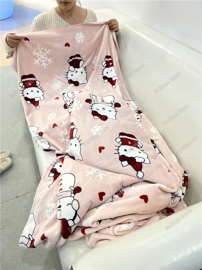 2024 Halloween Ghost Hello Kitty Plush Cartoon Large Flannel Blanket Cute Cotton Sofa Nap Blanket Bed Sheet Christmas Gift