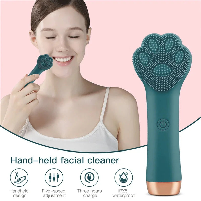 Mini Face cleansing brush USB Charging Waterproof 8 Level Cat Paw Blackhead Makeup Remover Pore Clean Face Wash Skin Care Tool