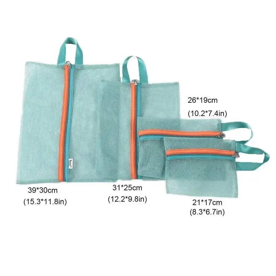 4Pc New Mesh Breathable Toiletries Storage Bag Hand Luggage Bag Large Capacity Luggage Waterproof Mesh Four Storage Piece Set