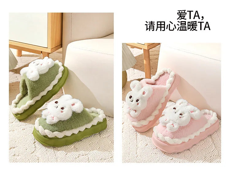 White Bunny Slippers For Home Kawaii Shoes Women Rabbit Fluffy Slippers Winter Indoor Sandals Woman Platform Bootie Slipper New