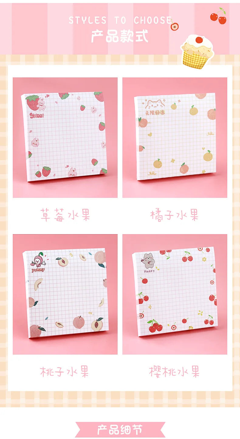 80 pages/pack Kawaii Animals And Fruits Sticky Notes Memo Pad To Do List Cute Journaling Supplies Planner Sticker Deco