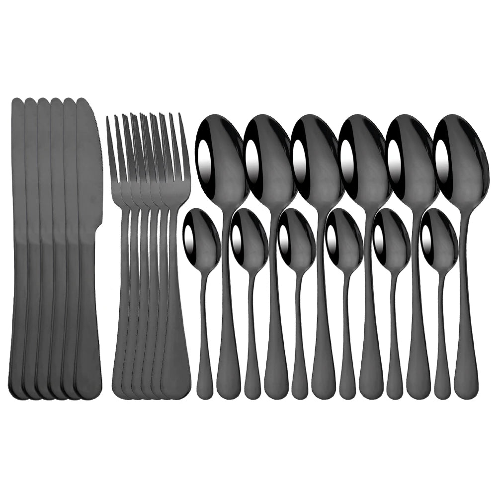 Red Silver Mirror Cutlery Set 24Pcs Dinnerware Set Flatware Cutlery Fork Knife Spoon Stainless Steel Silverware Tableware Set